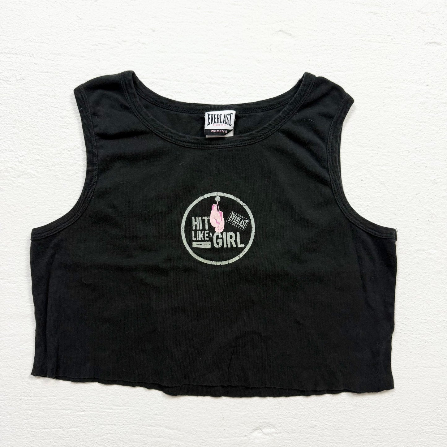 Reworked Everlast “Hit Like A Girl” Black Cutoff Crop Tank, Size XL