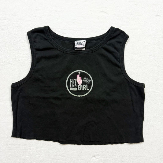 Reworked Everlast “Hit Like A Girl” Black Cutoff Crop Tank, Size XL