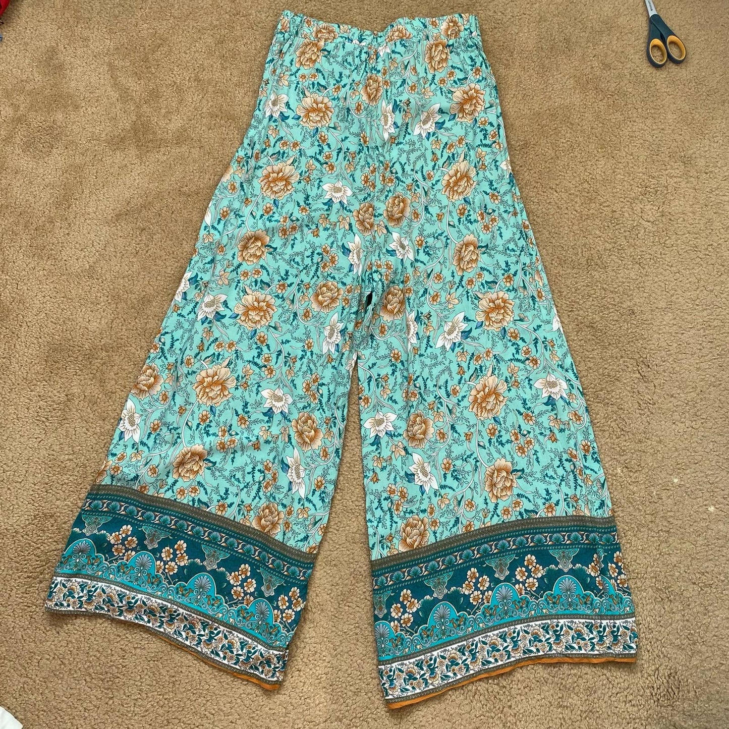 Secondhand Simplee Floral Print Tie Front Tassel Detail Wide Leg Pants, Size Medium