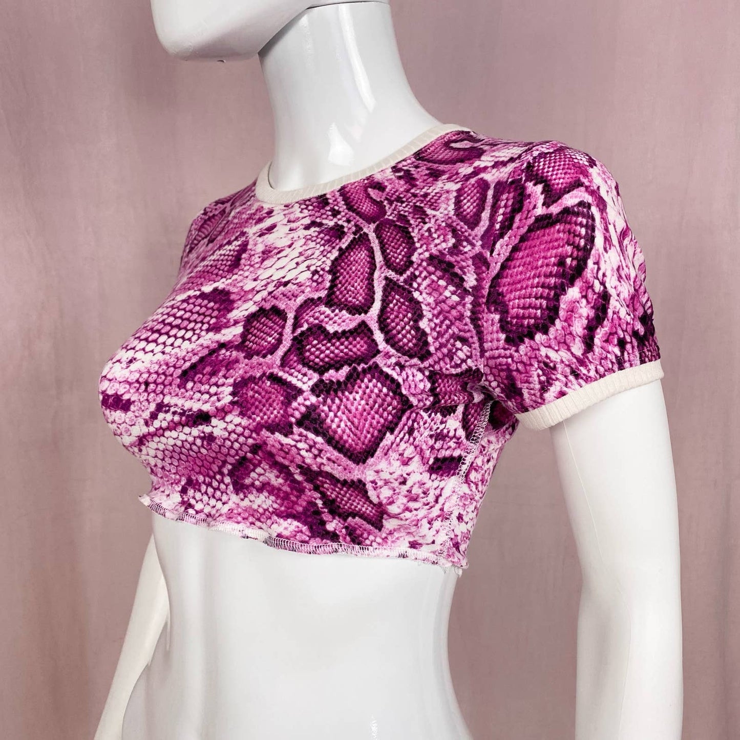 Reworked Y2K Pink Snake Print Crop Tee, Size Small