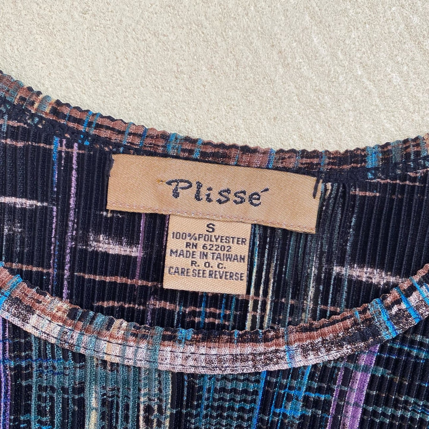 Vintage Plisse Micro Pleated Abstract Tank Top, Size Small