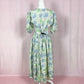 Vintage Handmade Satin Floral Puff Sleeve Maxi Dress