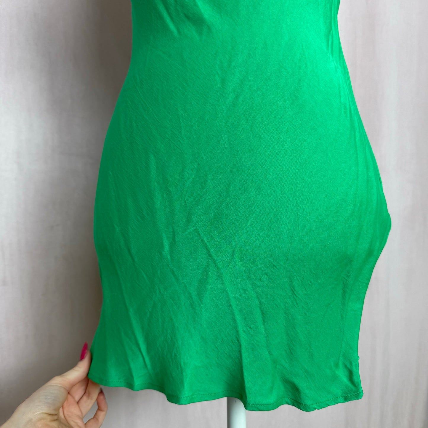 Secondhand Zara Green Satin Effect Mini Slip Dress, Size XS