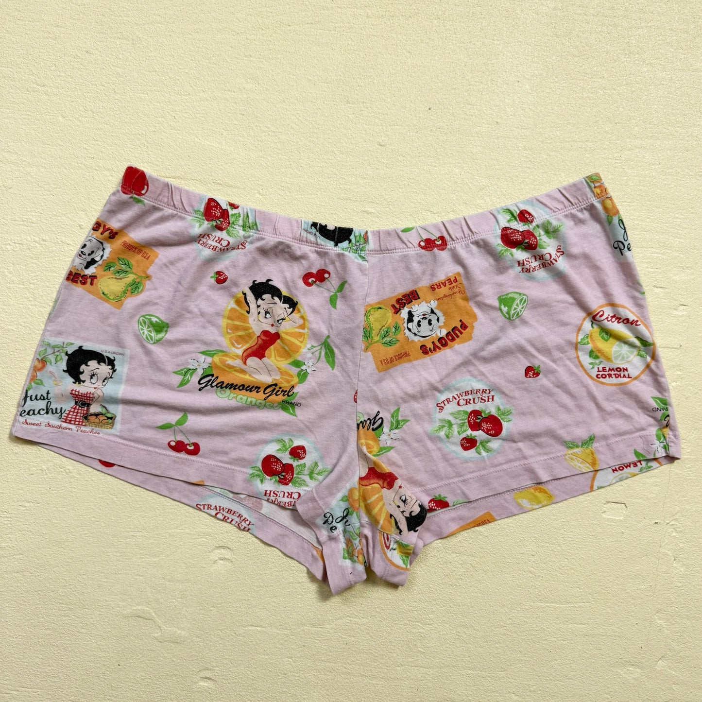 Y2K Betty Boop Fruit Print Pajama Shorts, Size XL