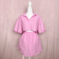 Upcycled Pink Cotton Linen Two Piece Skirt Set, Size M/L