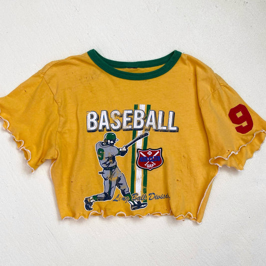 Upcycled Y2K Gap Retro Baseball Graphic Crop Tee, Size Medium