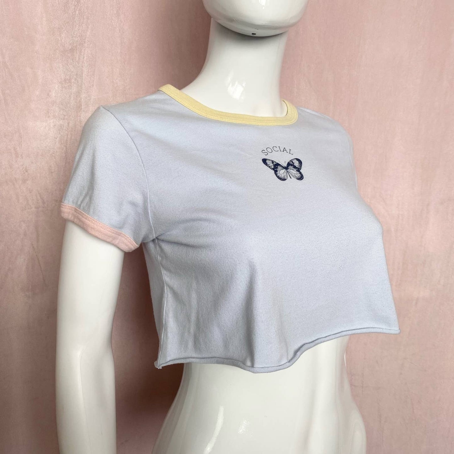 Reworked Social Butterfly Crop Tee, Size Small