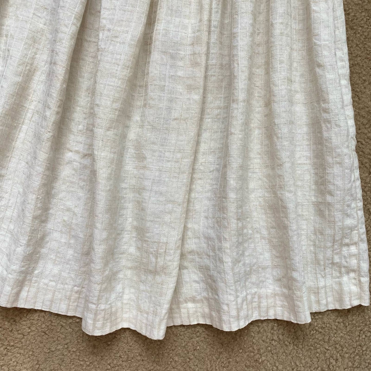 Vintage Linen Pleated A-line Midi Skirt, Size 24”