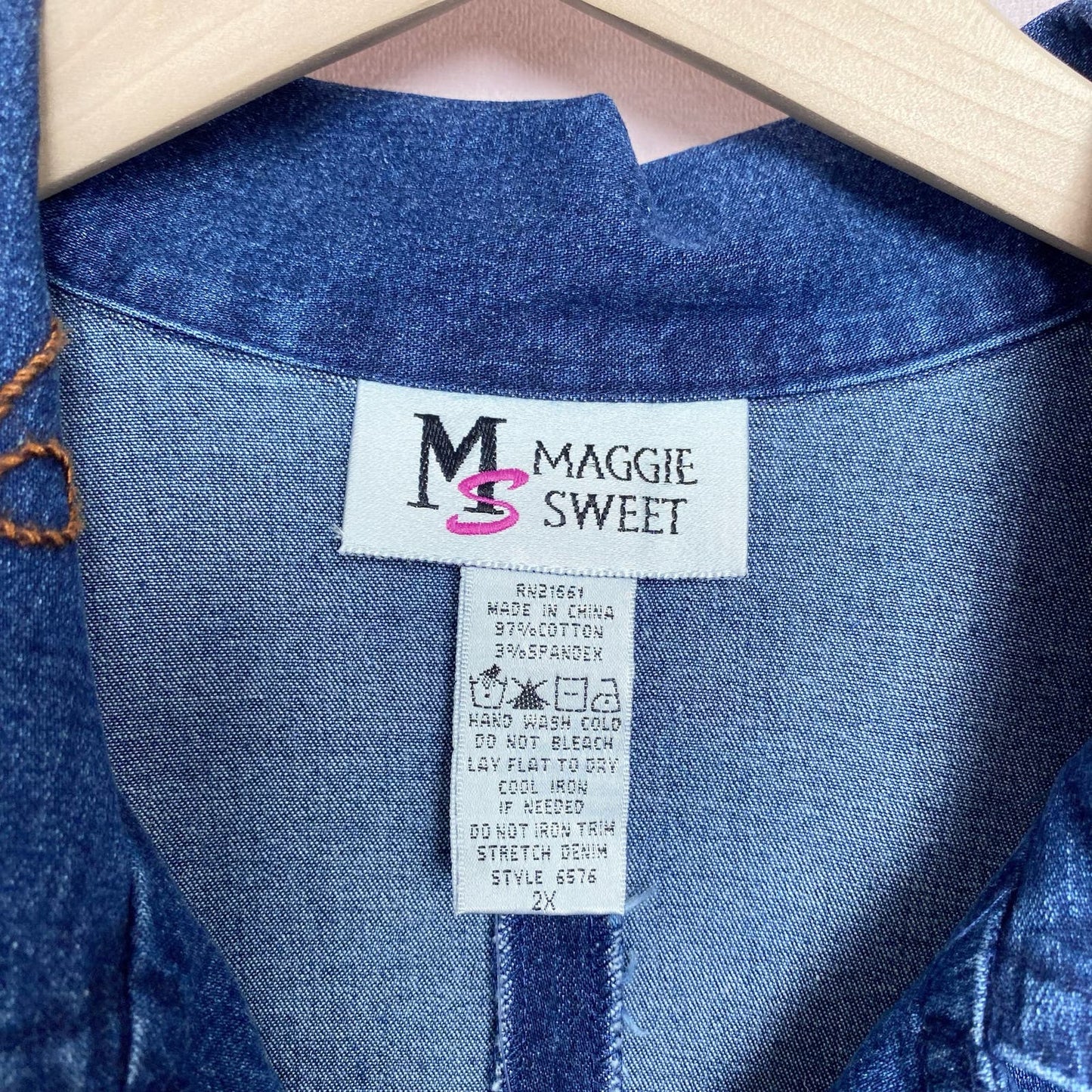 Vintage Maggie Sweet Beaded Denim Trench Jacket, Size 2X