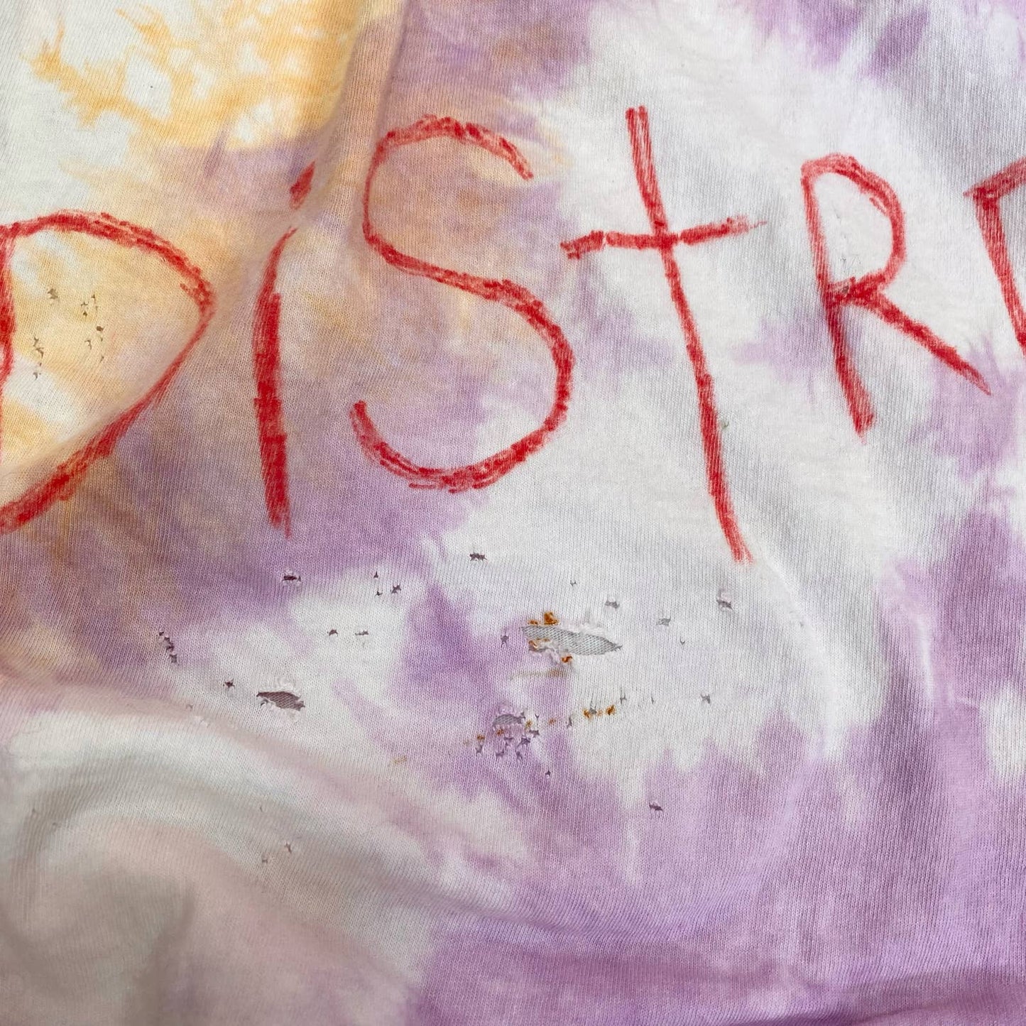 Upcycled I’m Distressed Ripped Tie Dye Tee, Size Large