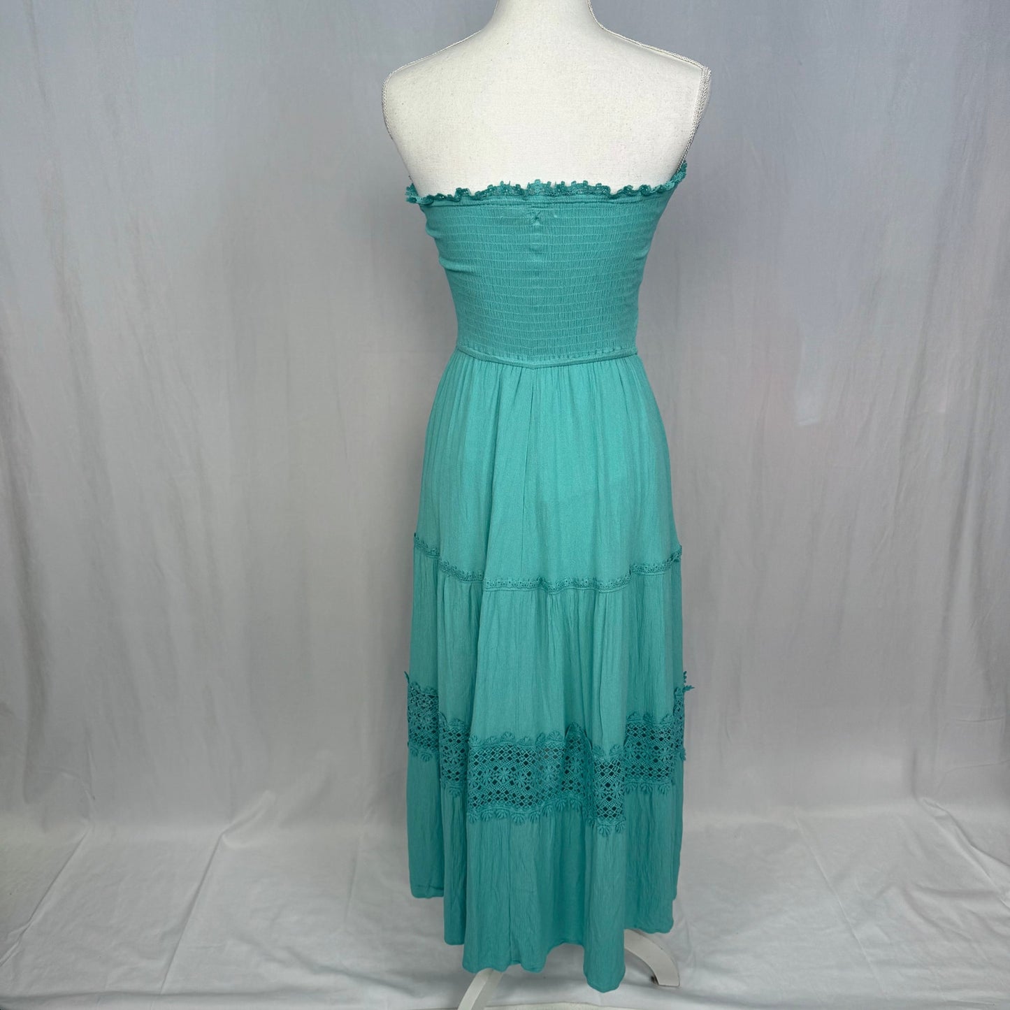 Secondhand Zesica Turquoise Strapless Smocked Boho Maxi Dress, Size Small