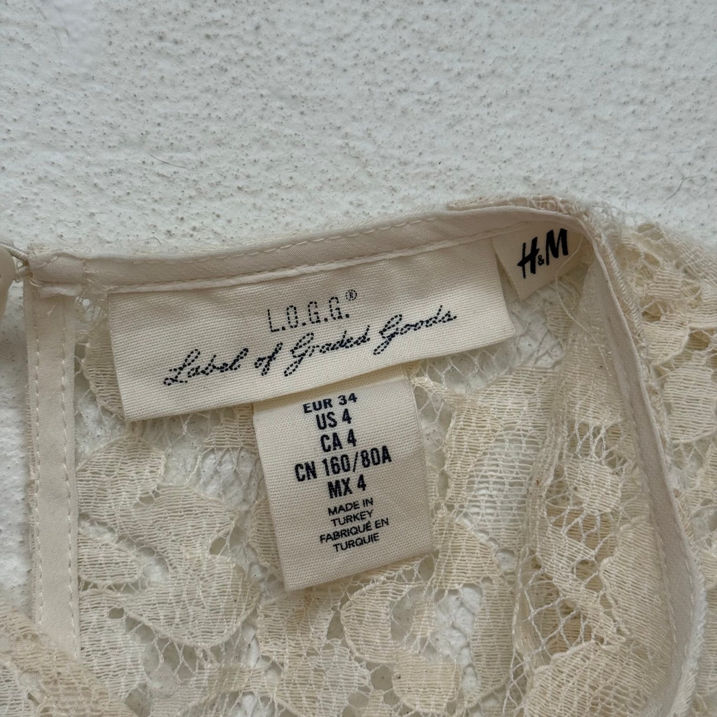 Secondhand LOGG H&M Flounce-Sleeved Cream Lace Blouse, Size 4