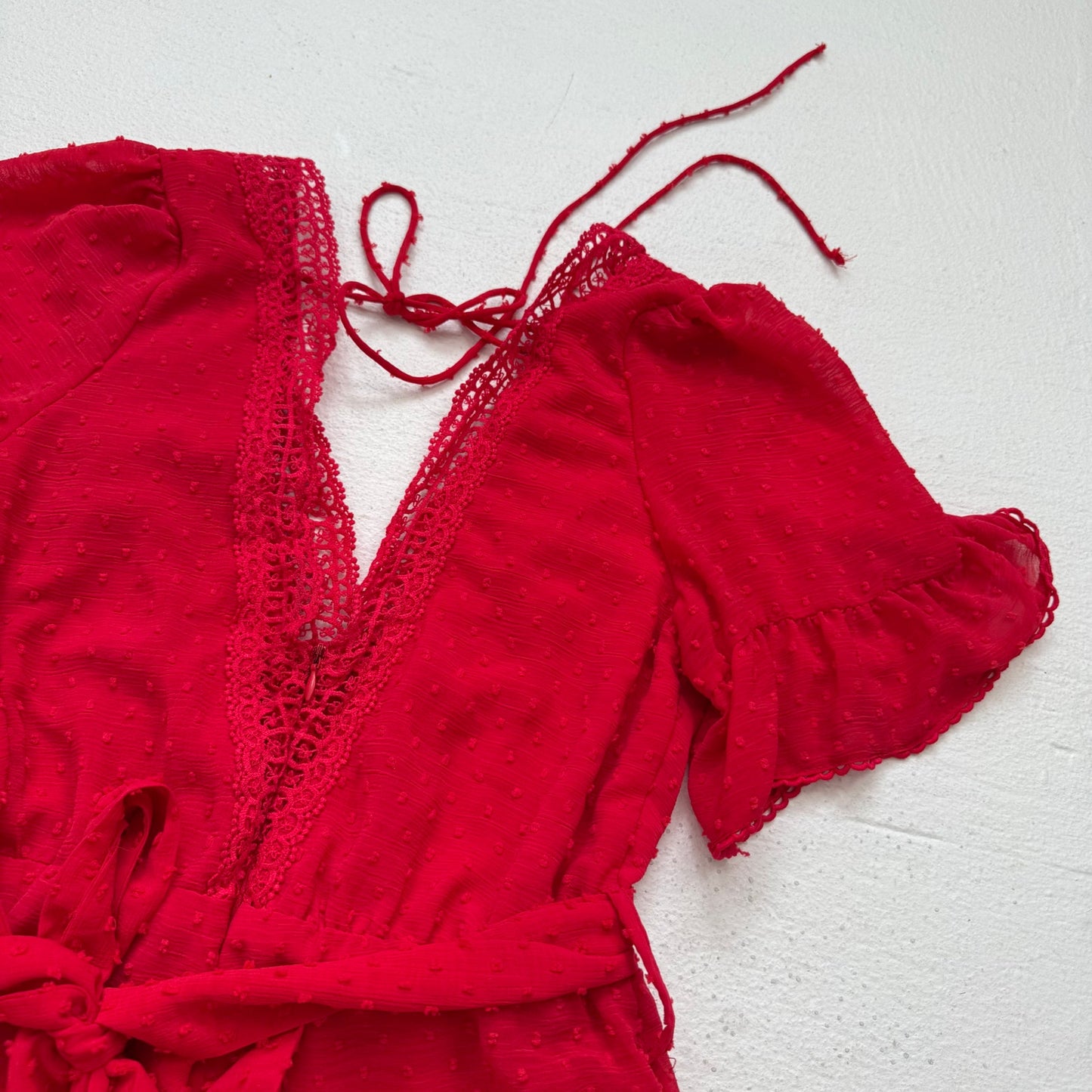 Secondhand Chicways Red Lace Polka Dot Romper, Size Small