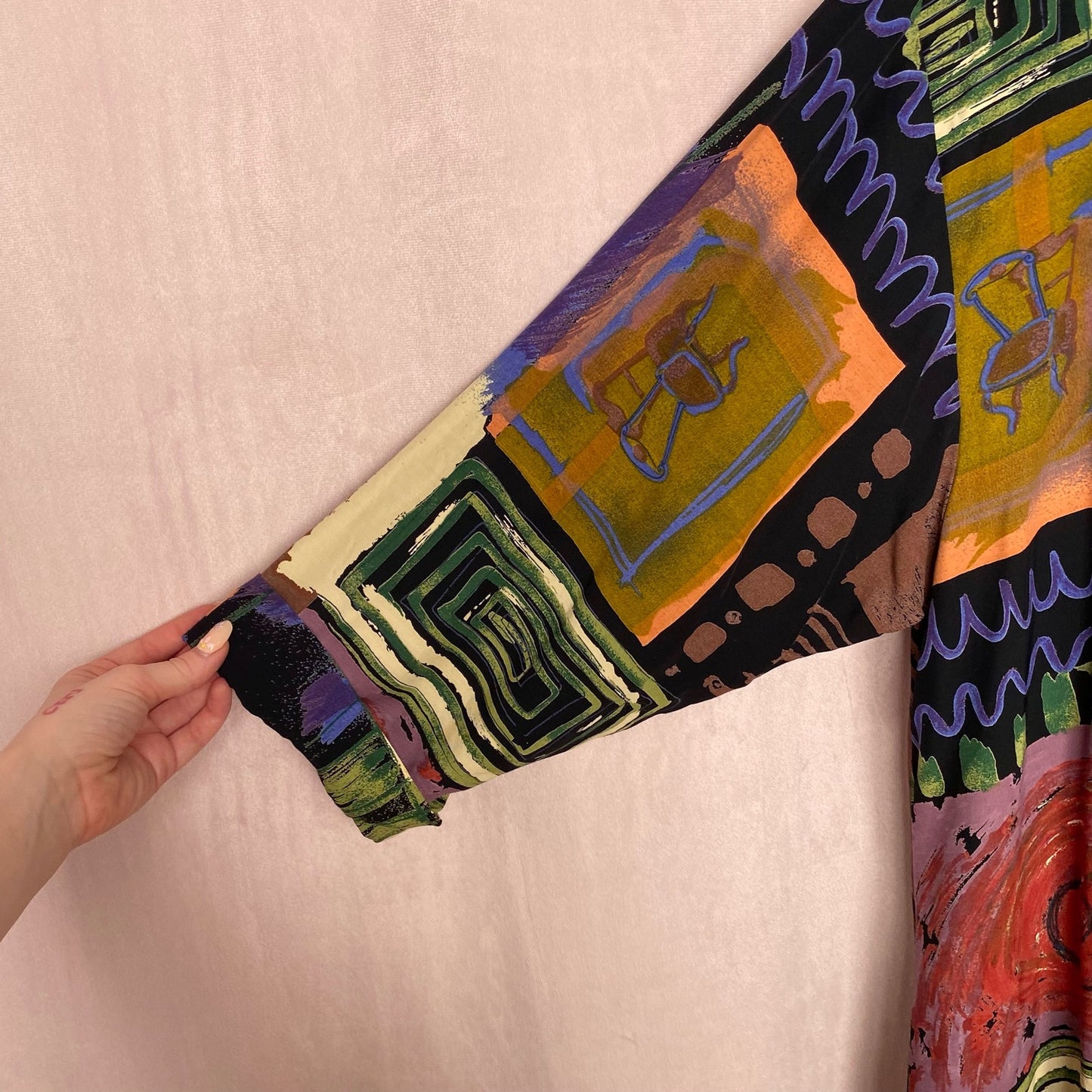 Vintage Sharon Anthony Abstract Long Cardigan, Size 16W