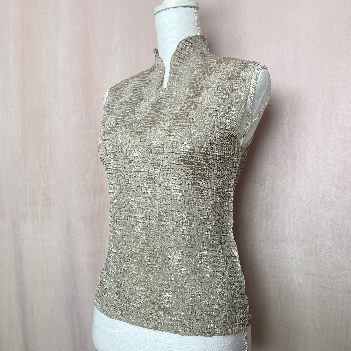 Vintage Plisse Crinkle Tank Top Sleeveless Blouse, Size Large