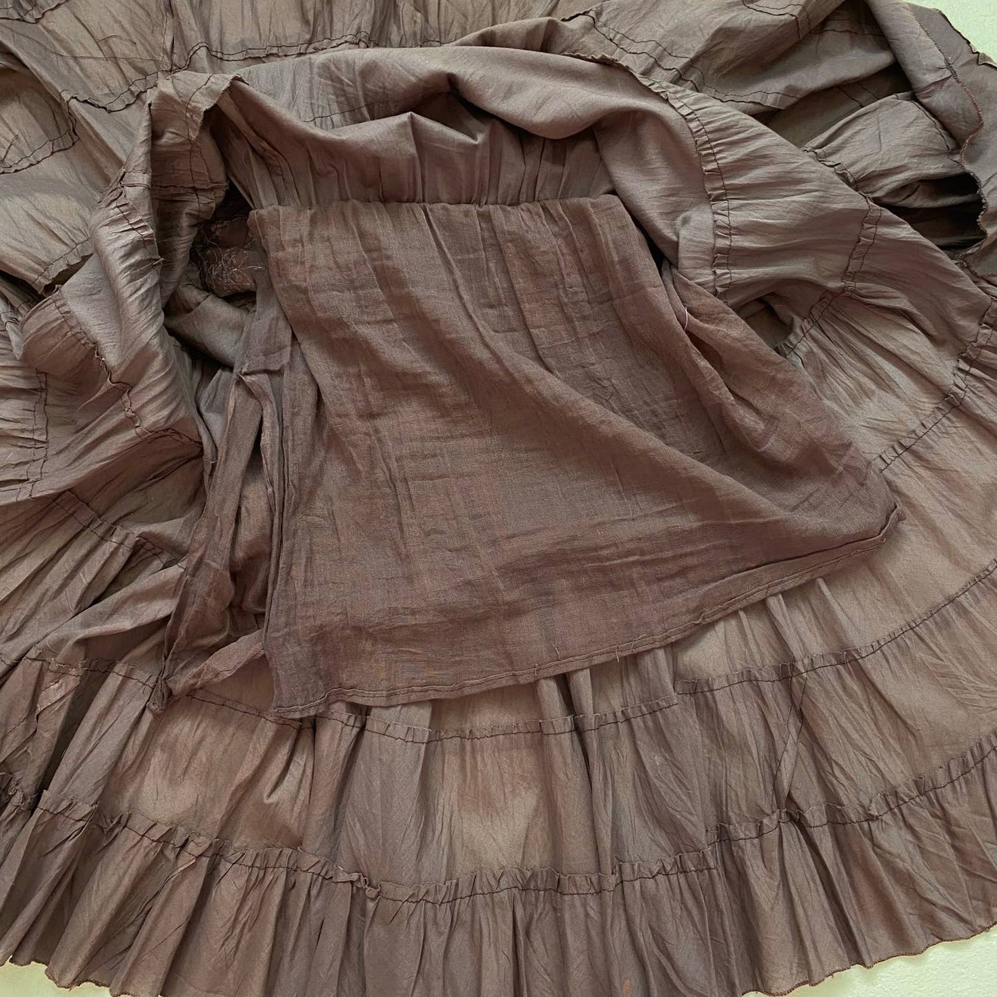 Vintage Brown Tiered Whimsigoth Midi Skirt, Size M/L