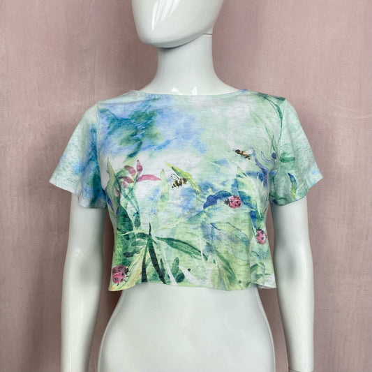 Reworked Christopher & Banks Bumble Bee Ladybug Crop Tee, Size Large Petite