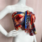 Secondhand Sheer Satin Red Blue Cream Abstract Scarf Top