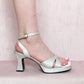 Y2K Mudd Silver Chunky Sandal Heels, Size 6.5