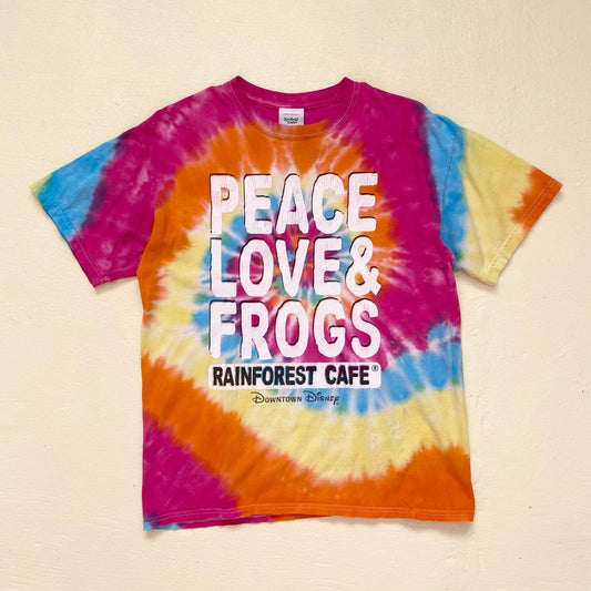 Y2K Rainforest Cafe Disney Peace Love Frogs Tie Dye T-Shirt, Size Medium