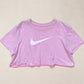 Reworked Nike Swoosh Pink Distressed Crop Tee, Size Large