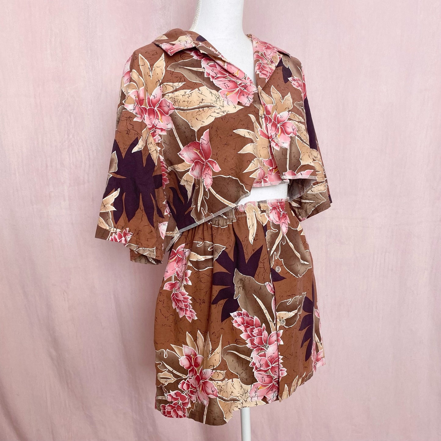 Upcycled Vintage Hawaiian Two Piece Skirt Set, Size L/XL