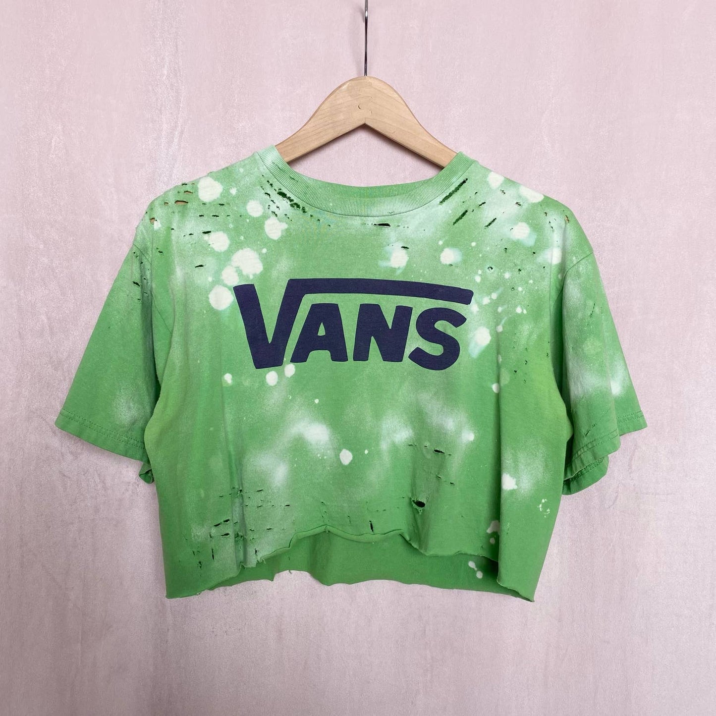 Reworked Vans Distressed Acid Wash Oversized Crop Tee, Size Medium