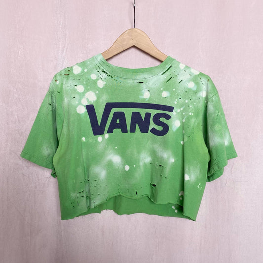 Reworked Vans Distressed Acid Wash Oversized Crop Tee, Size Medium
