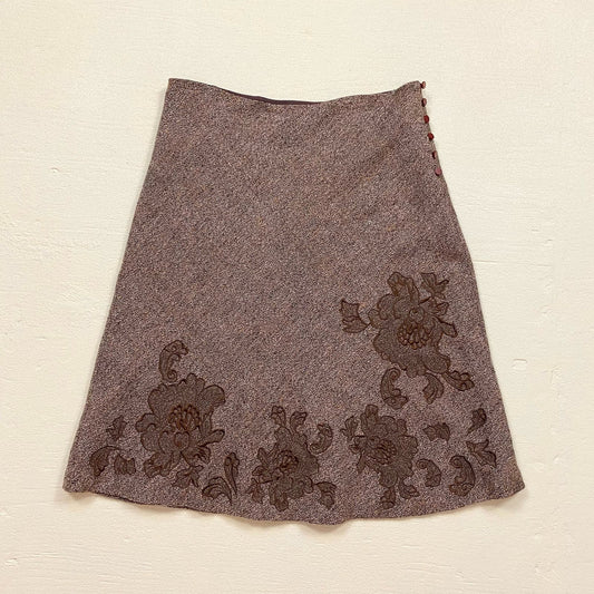 Vintage Express Wool Floral Embroidered Midi Skirt, Size 9/10