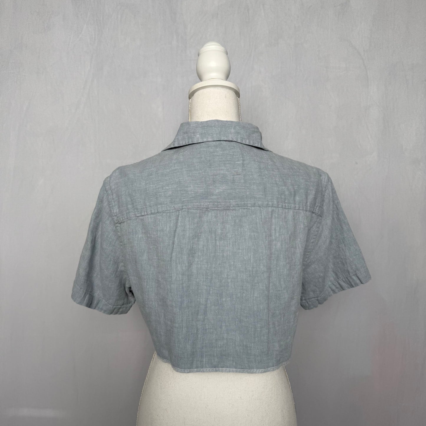 Upcycled Goodfellow & Co Cropped Linen Cotton Button Up Shirt, Size Small