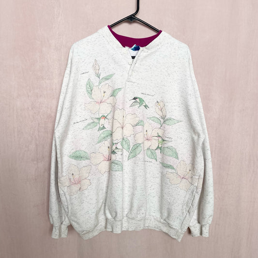 Vintage AU Sportswear Floral Bird Print Crewneck, Size XXL