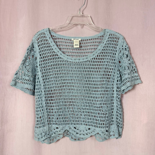 Secondhand Ultra Pink Crochet Blue Short Sleeve Top, Size Large