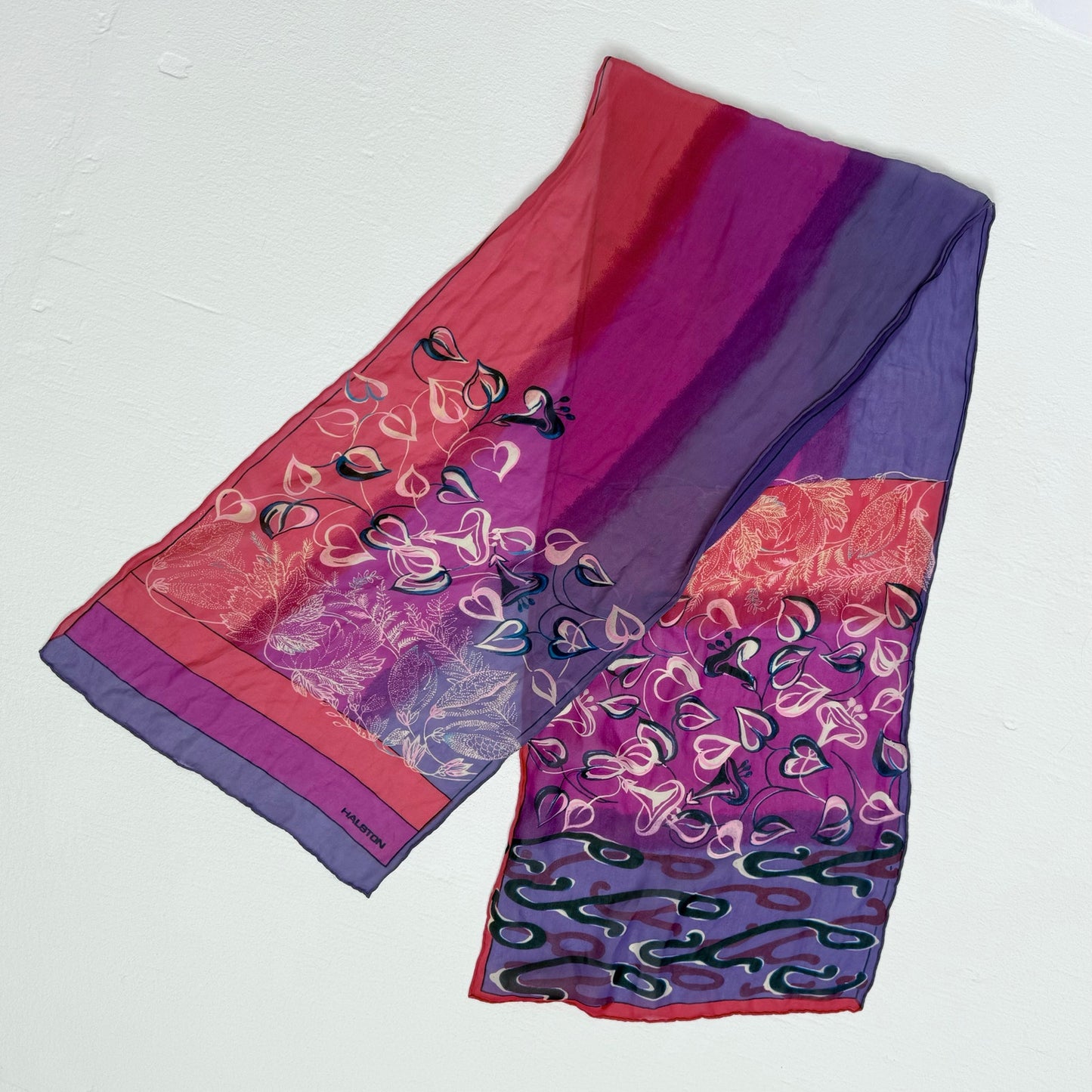 Vintage 70s Halston Floral Silk Scarf