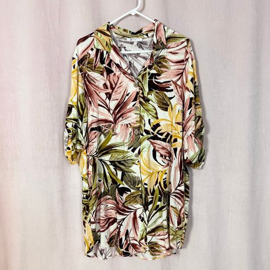 Secondhand Cupshe Tropical Leaf Shirt Mini Dress, Size Medium