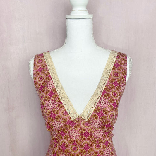 Vintage Volume One Pink Floral Midi Dress, Size Large