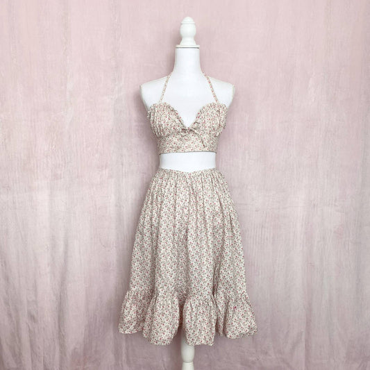Upcycled Vintage Floral Cami Skirt Set, Size Small