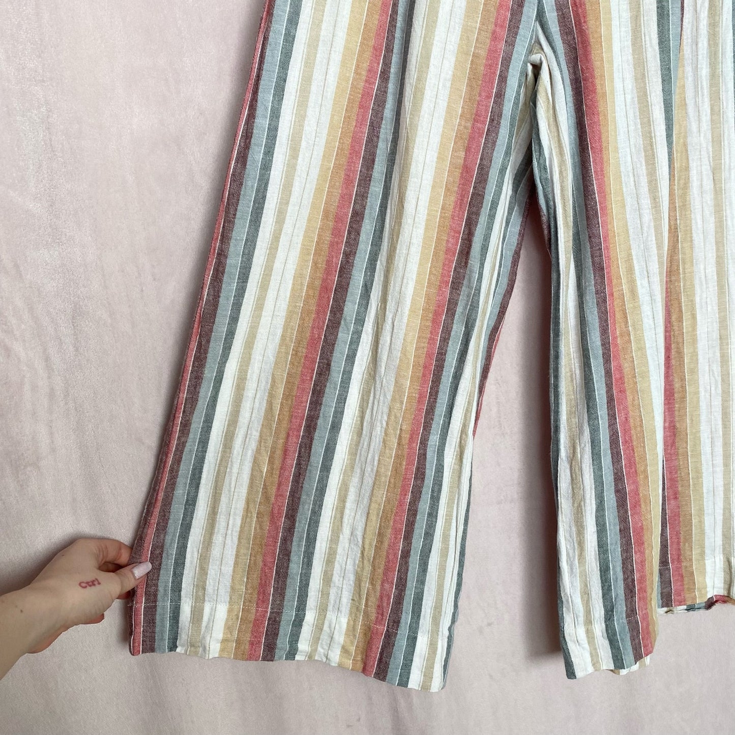 Secondhand beachlunchlounge Striped Linen Blend Cropped Pants, Size XS