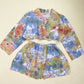 Upcycled Vintage Linen Blend Tropical Button Up Skirt Set, Size Small