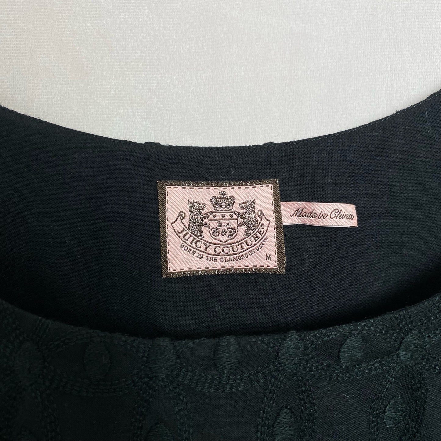 Vintage Juicy Couture Black Embroidered Babydoll Top, Size Medium