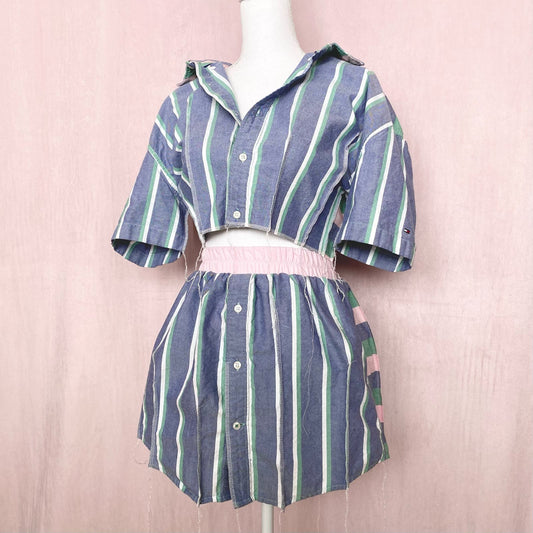 Upcycled Tommy Hilfiger Two Piece Stripe Skirt Set, Size Small