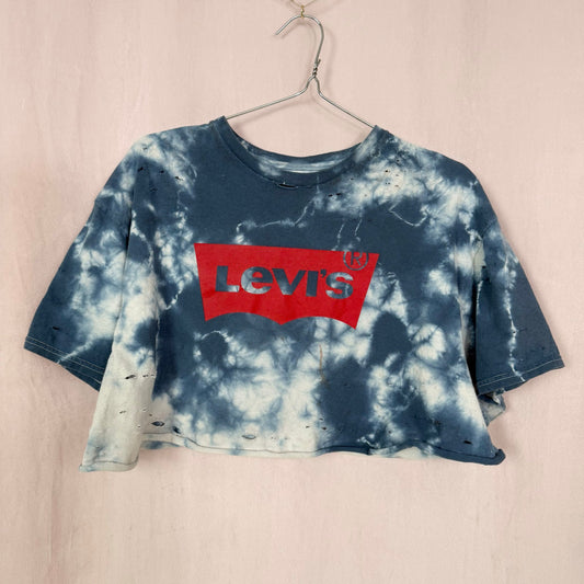 Upcycled Levi's Distressed Tie Dye Crop Tee, Size Large