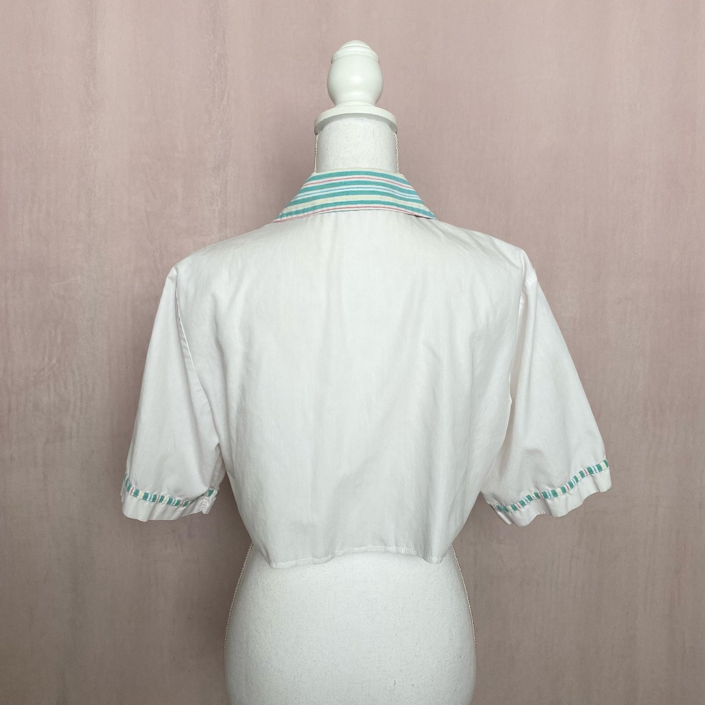 Upcycled Vintage Embroidered Crop Button Up Shirt, Size Large