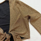 Y2K Sparkly Gold Tie Front Crop Top Shrug Feather Trim, Size Small