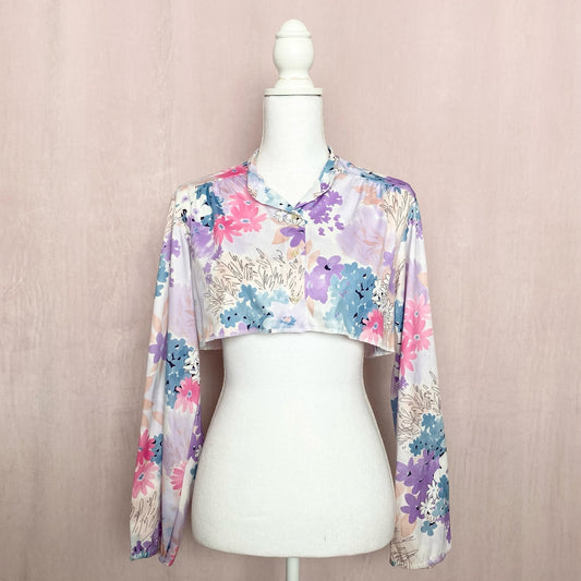 Reworked Vintage Floral Crop Long Sleeve Button Up