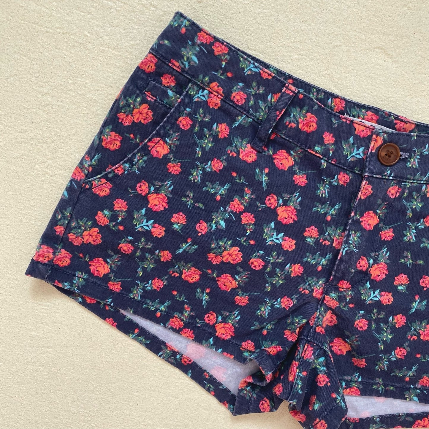 Secondhand Roxy Low Rise Floral Stretch Denim Shorts, Size Jr 3