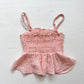 Secondhand Meraki Peach Gingham Smocked Peplum Crop Top, Women's Small