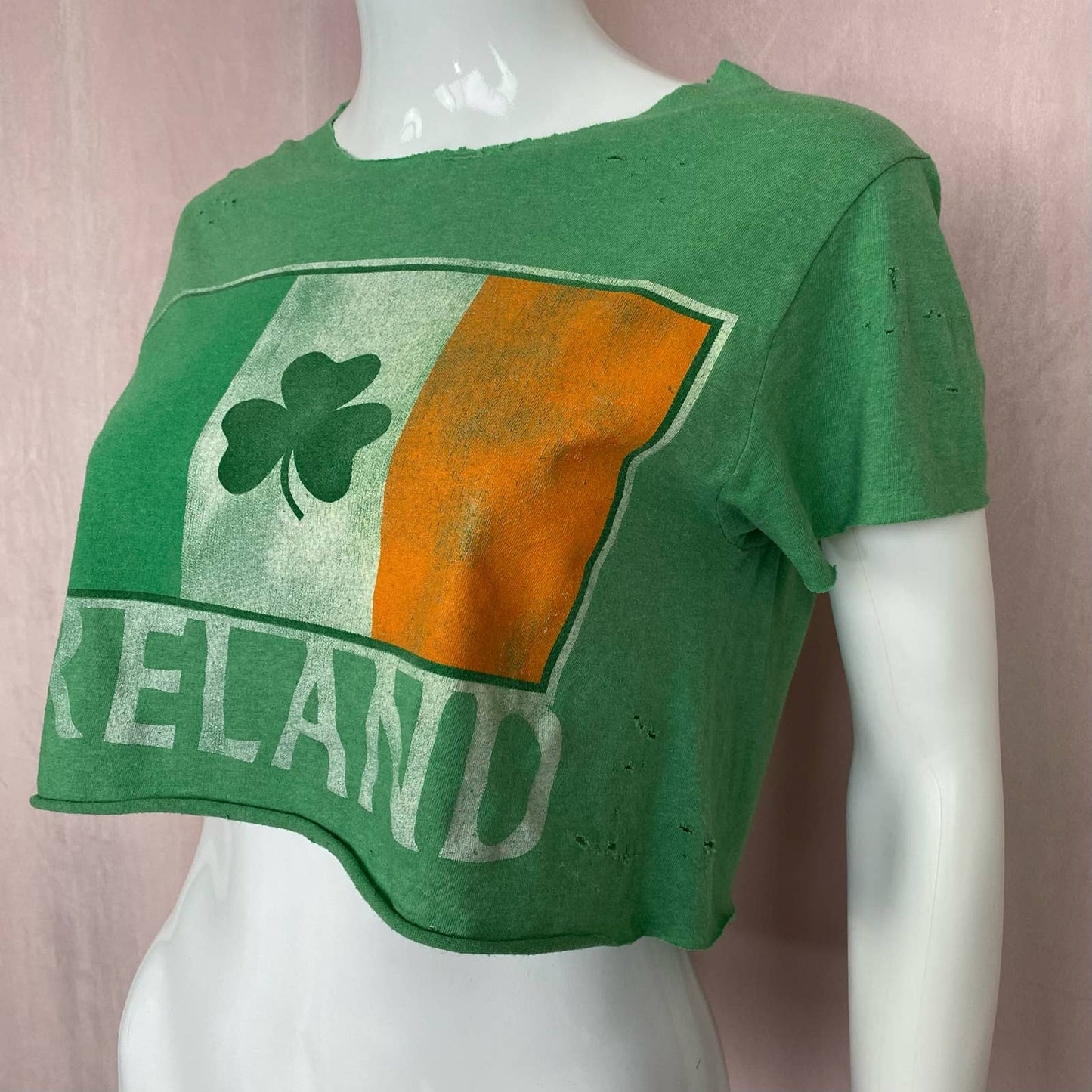 Upcycled Ireland Flag Distressed Crop Tee