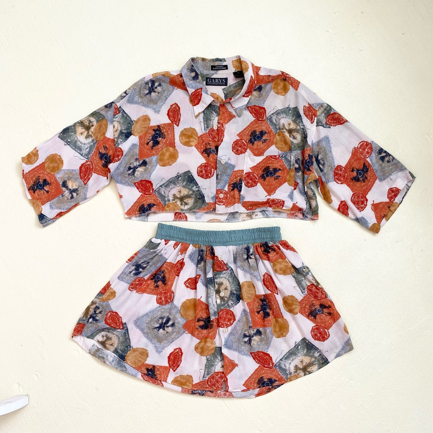 Upcycled Vintage Button Front Two Piece Skirt Set, Size S/M