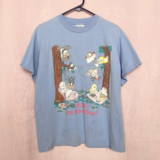 Vintage Cute Birds Mothers Day Graphic Tee, Size XL