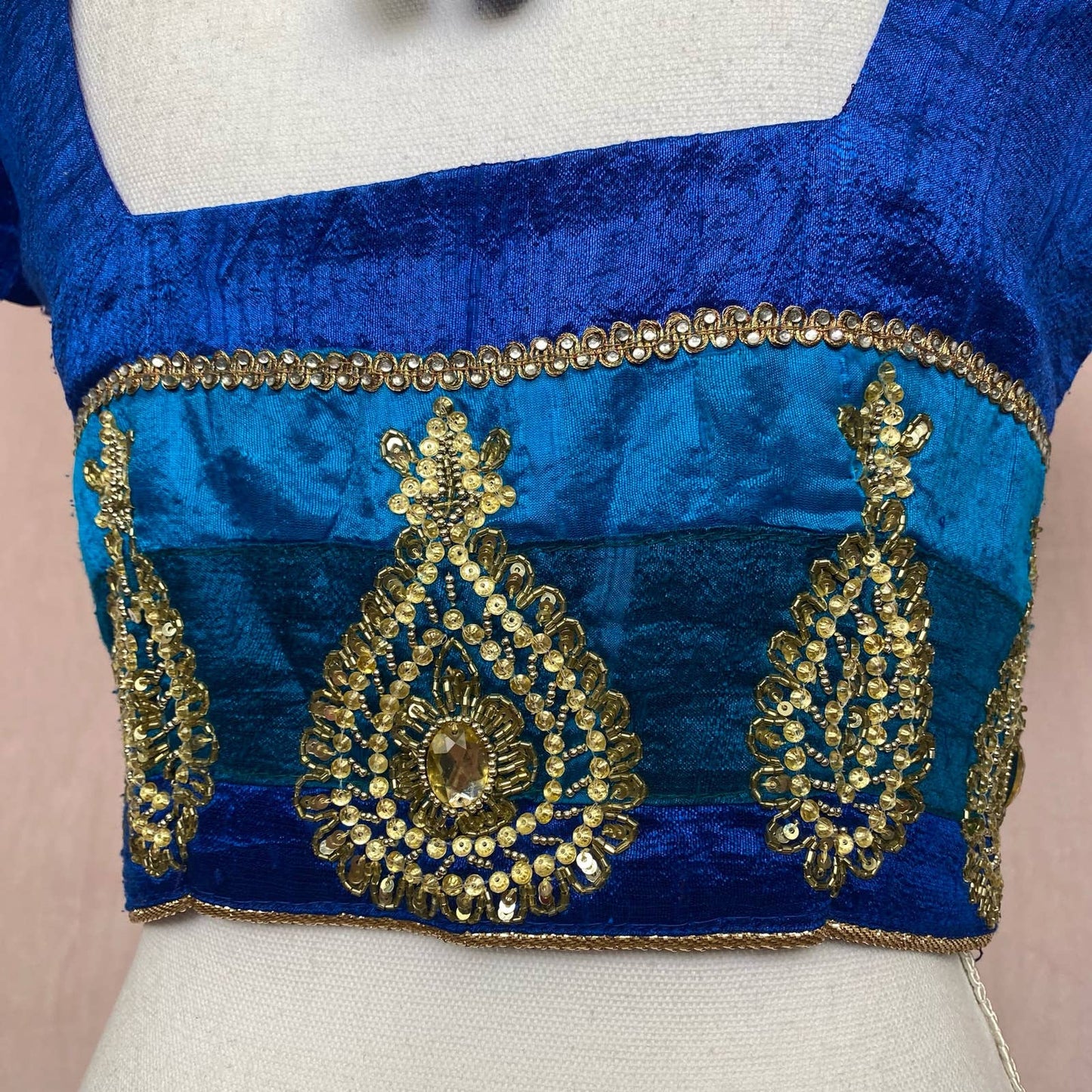 Vintage Embellished Saree Satin Crop Blouse, Size Small